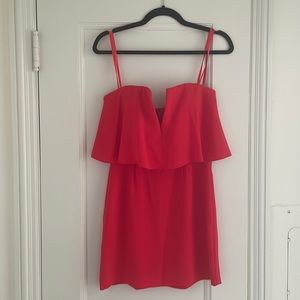 Strapless red mini dress